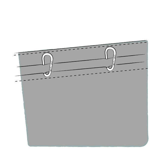 Diagram of stage curtain finishes: tape with sewn hooks by Azur Scenic