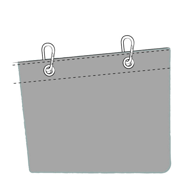 Diagram of stage curtain finishes: tape, eyelets and hooks by Azur Scenic